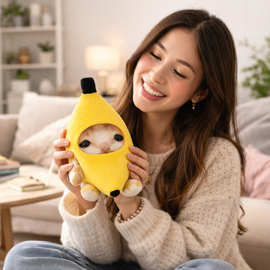 Peluche chat banane