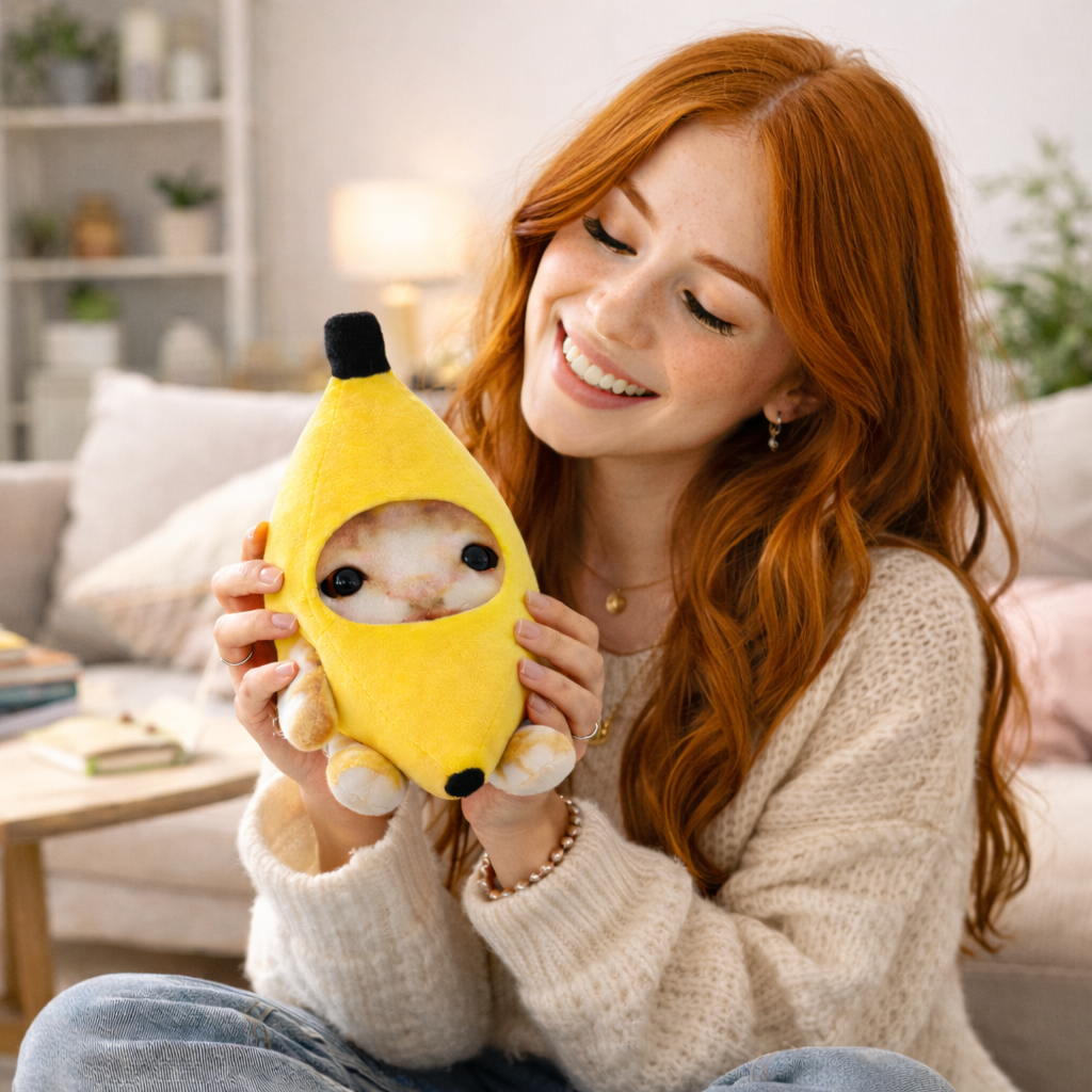 Peluche chat banane